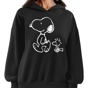 Snoopy Graphic Black Hoodie for Women